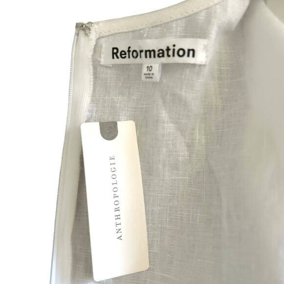 Reformation Simi Linen Mini Dress Anthropologie Bridal Shower Wedding White 10 - Picture 7 of 9